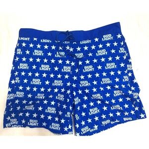 Bud Light Swim Trunks Shorts Mens XL Extra Large Blue Mesh Liner Stretch Waist